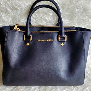 Michael Kors Black Leather Large Satchel Bag Handbag purse